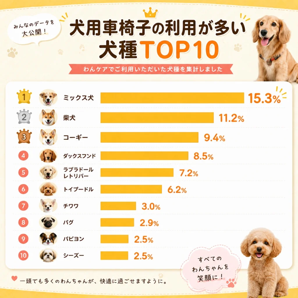 犬用車椅子の利用が多い犬種TOP10